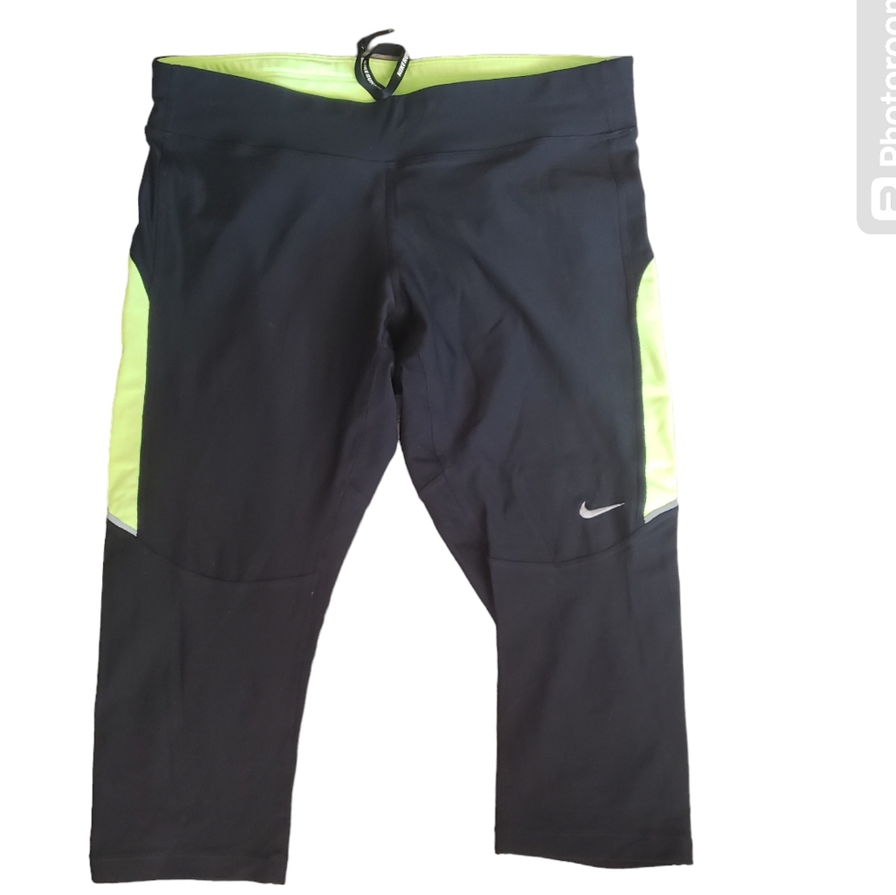 Nike Pro DRI-FIT Womens Running Crop Leggings Lime/Black Size M EUC